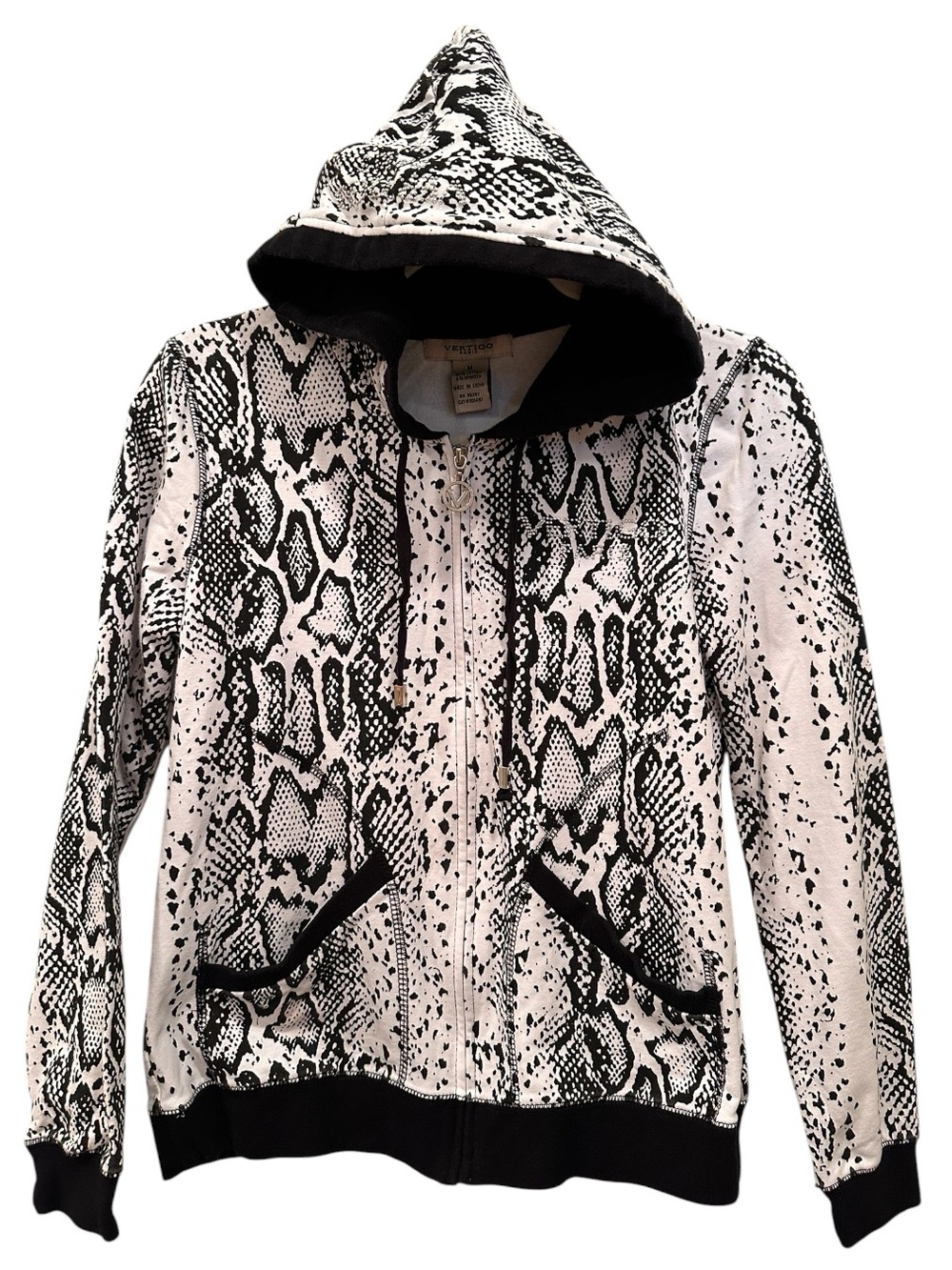 Vertigo Paris Y2K Snake-Print Zip Hoodie Rhinestones Bling Sz M